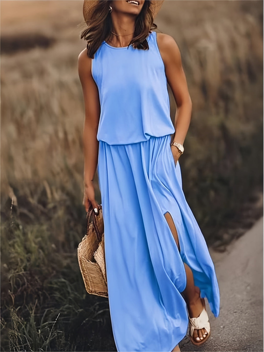 Klara | Robe maxi sans manches à encolure ronde pour femmes