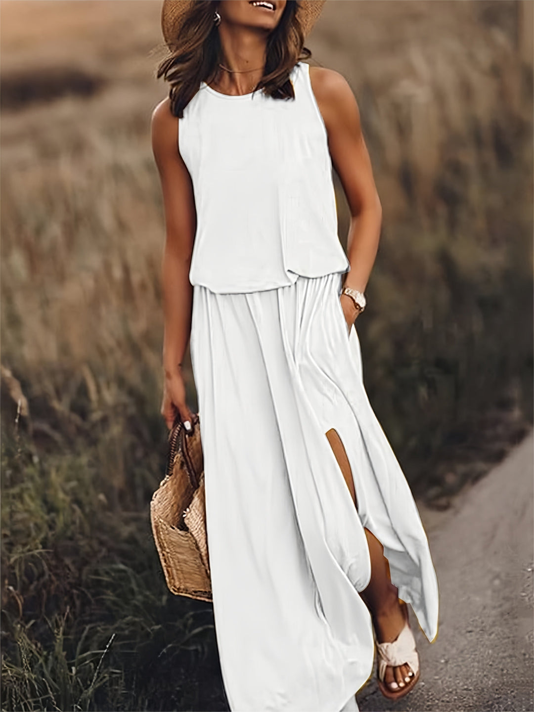 Klara | Robe maxi sans manches à encolure ronde pour femmes