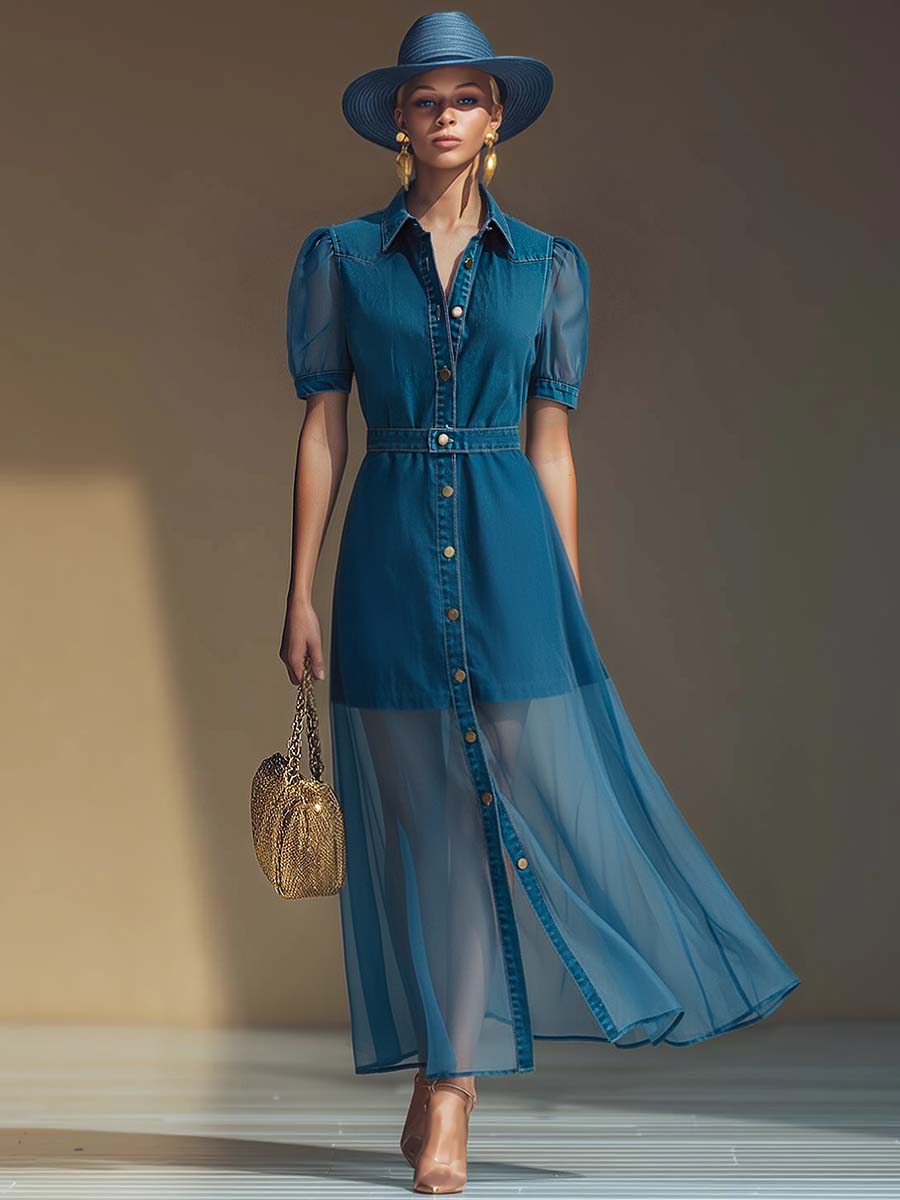 Klementine | Robe maxi en jean à boutons pour femmes