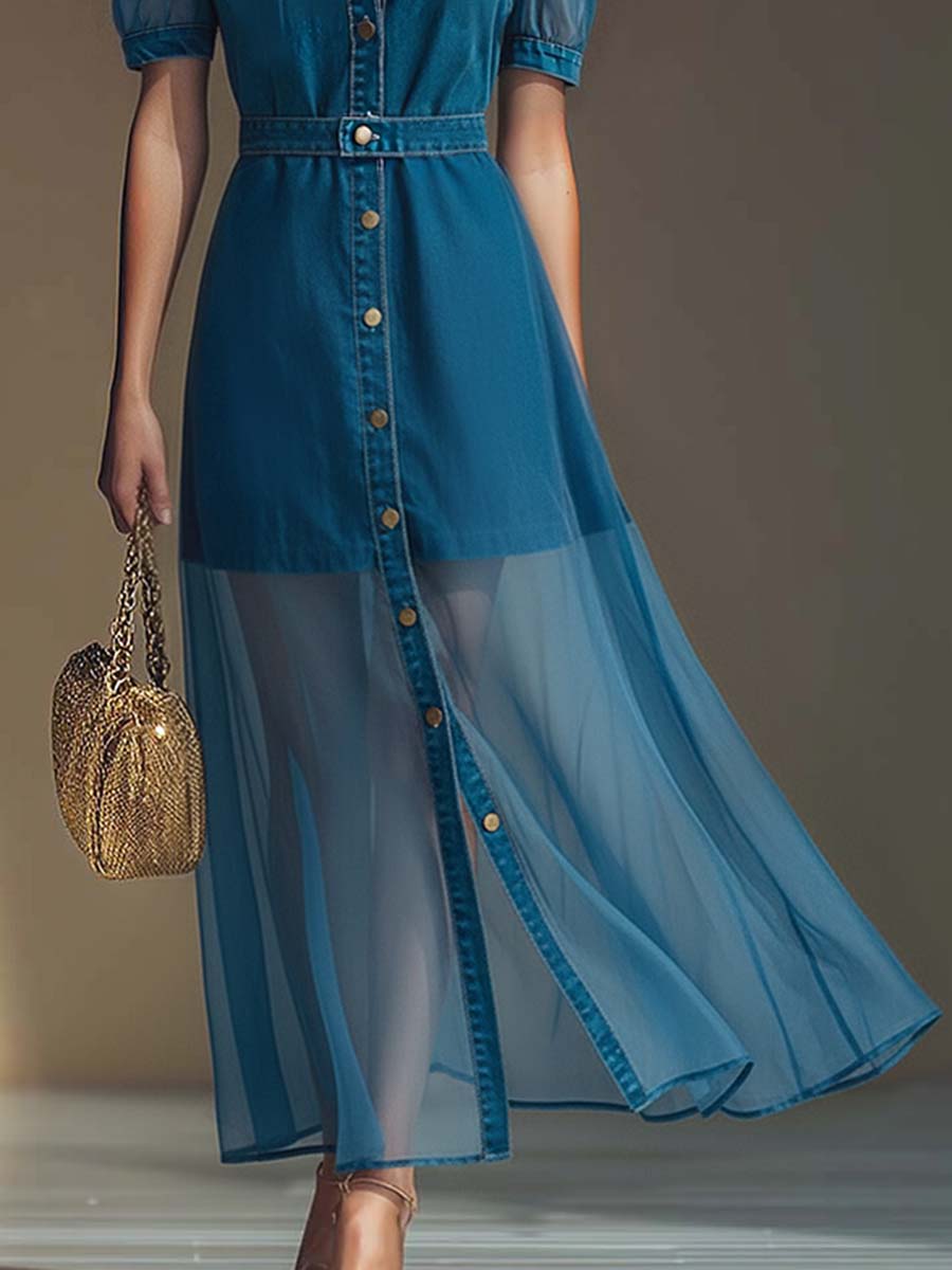 Klementine | Robe maxi en jean à boutons pour femmes