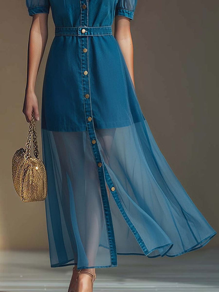 Klementine | Robe maxi en jean à boutons pour femmes