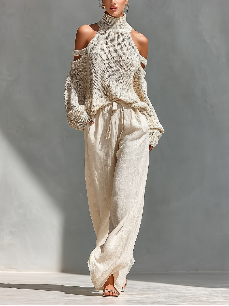 Konstanze | Pull en tricot pour femmes à épaules dénudées, ensemble deux pièces