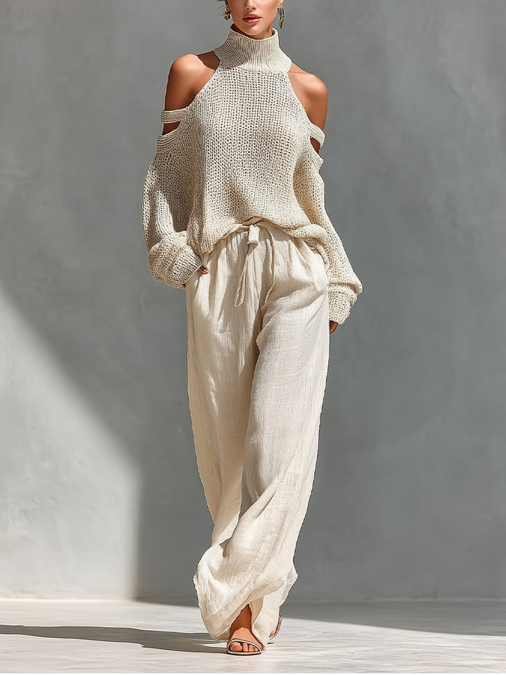 Konstanze | Pull en tricot pour femmes à épaules dénudées, ensemble deux pièces