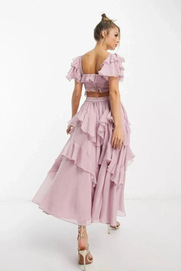Fiona | Robe Midi à Volants Deux Pièces pour Femmes - Ensemble Corset à Volants 2026