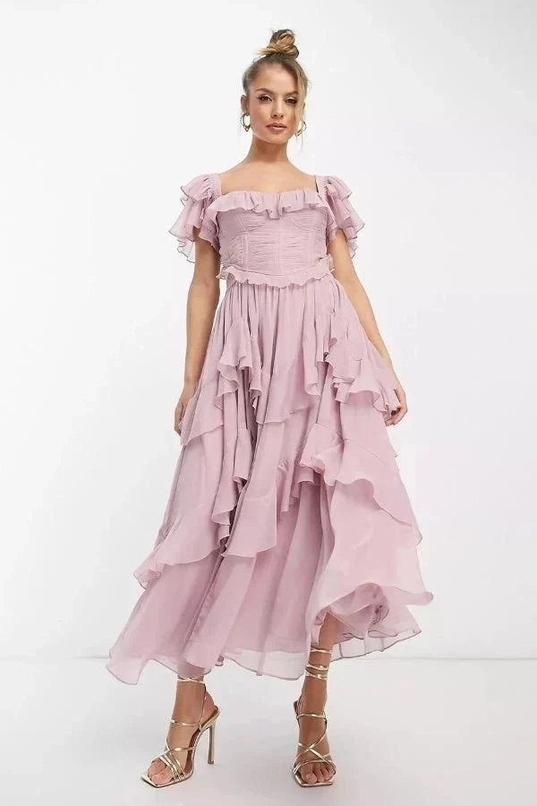 Fiona | Robe Midi à Volants Deux Pièces pour Femmes - Ensemble Corset à Volants 2026