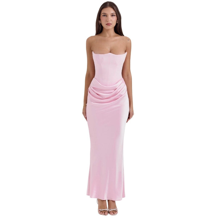 Sabrina | Robe Maxi Corset Sans Bretelles en Satin – Corset Satin Maxi 2026