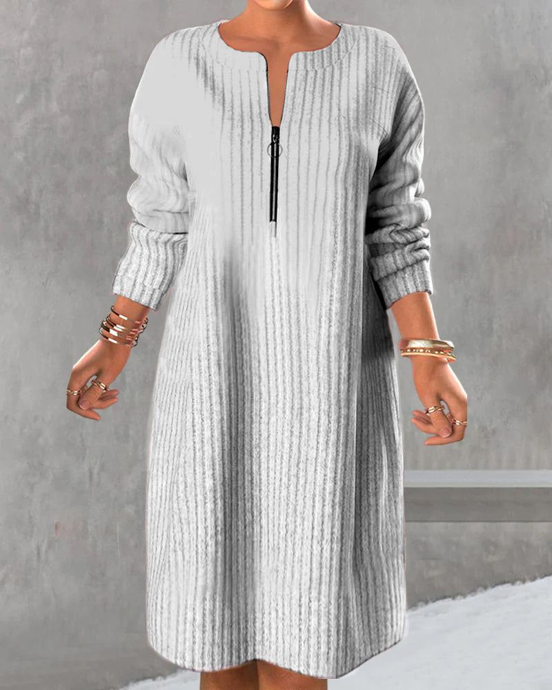 Lena | Robe tricot longue pour femmes avec fermeture éclair élégante