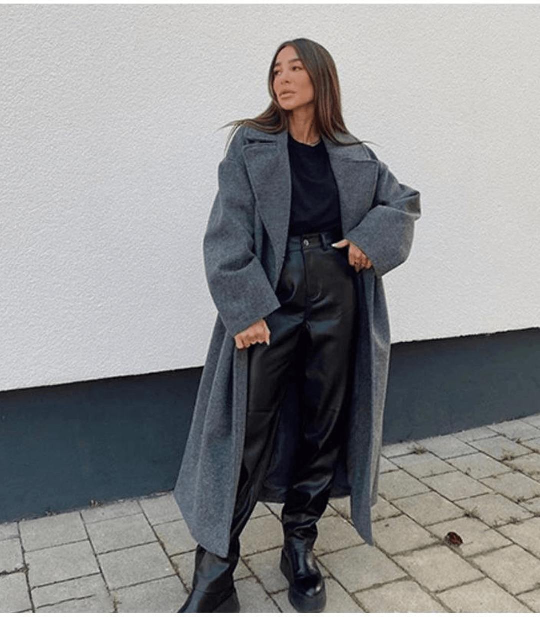 Manteau long pour femmes avec fermeture à double boutonnage et grands revers