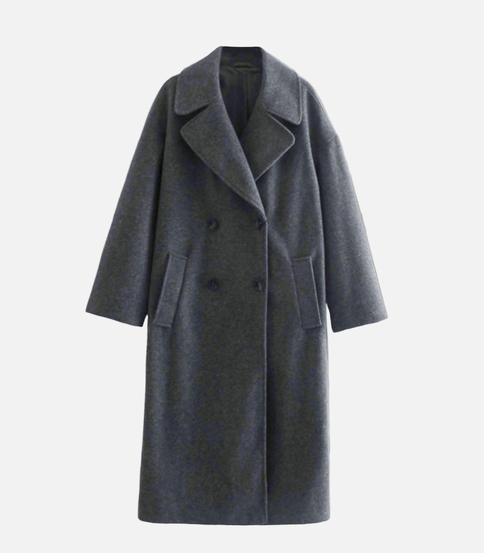Manteau long pour femmes avec fermeture à double boutonnage et grands revers