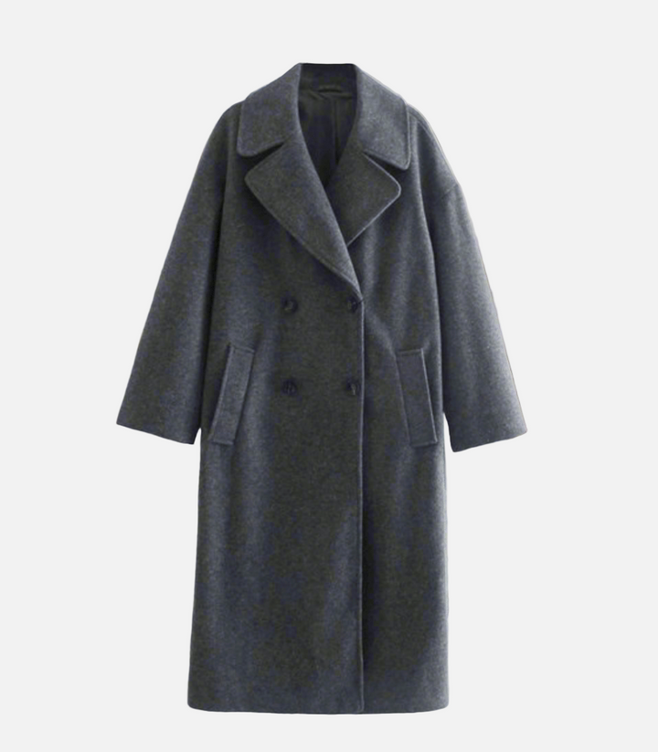 Manteau long pour femmes avec fermeture à double boutonnage et grands revers