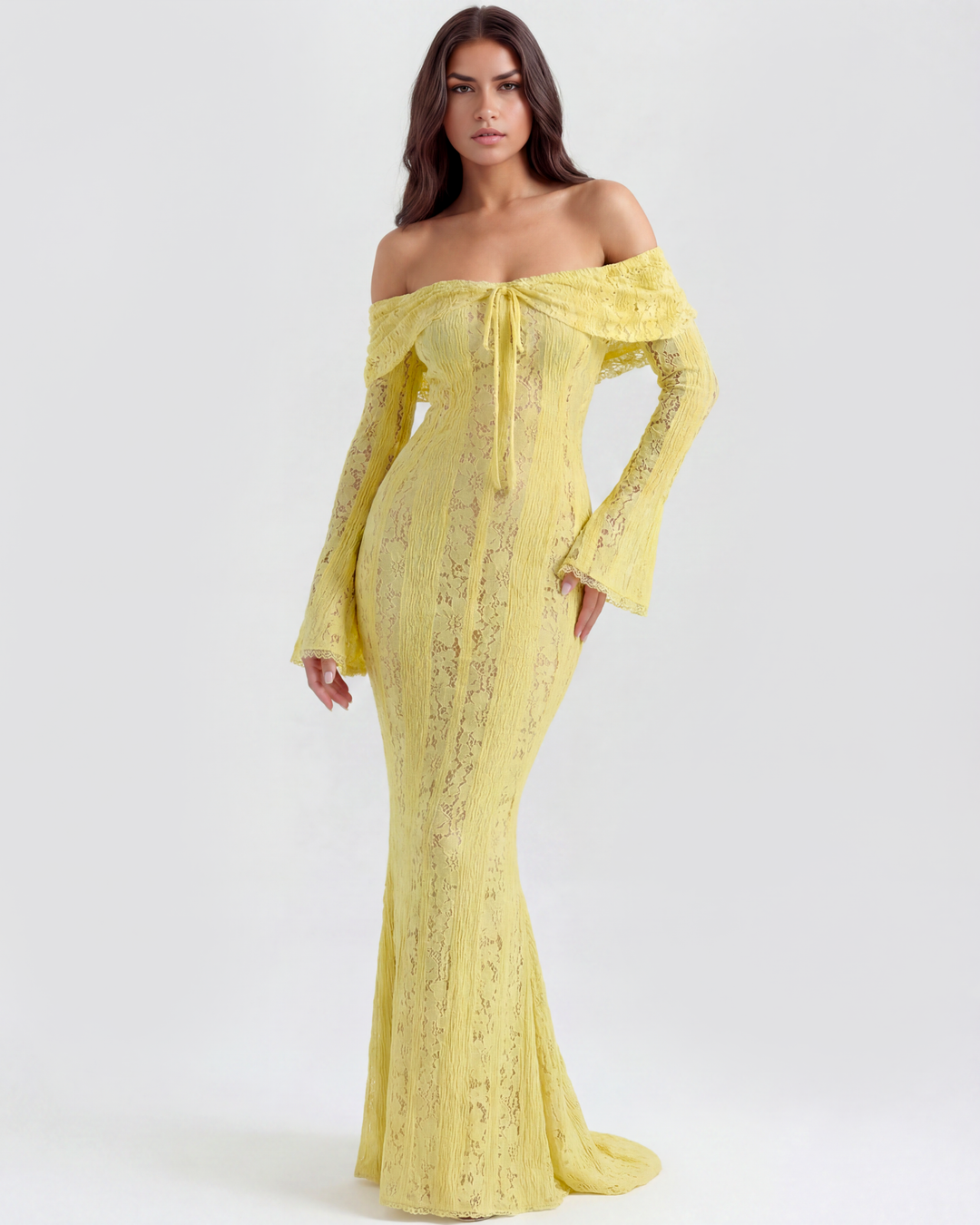 Lea | Robe Maxi de Mariage Ajustée à Épaules Dégagées pour Femmes