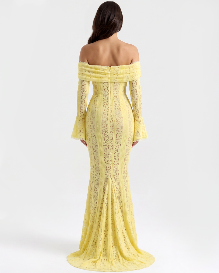 Lea | Robe Maxi de Mariage Ajustée à Épaules Dégagées pour Femmes