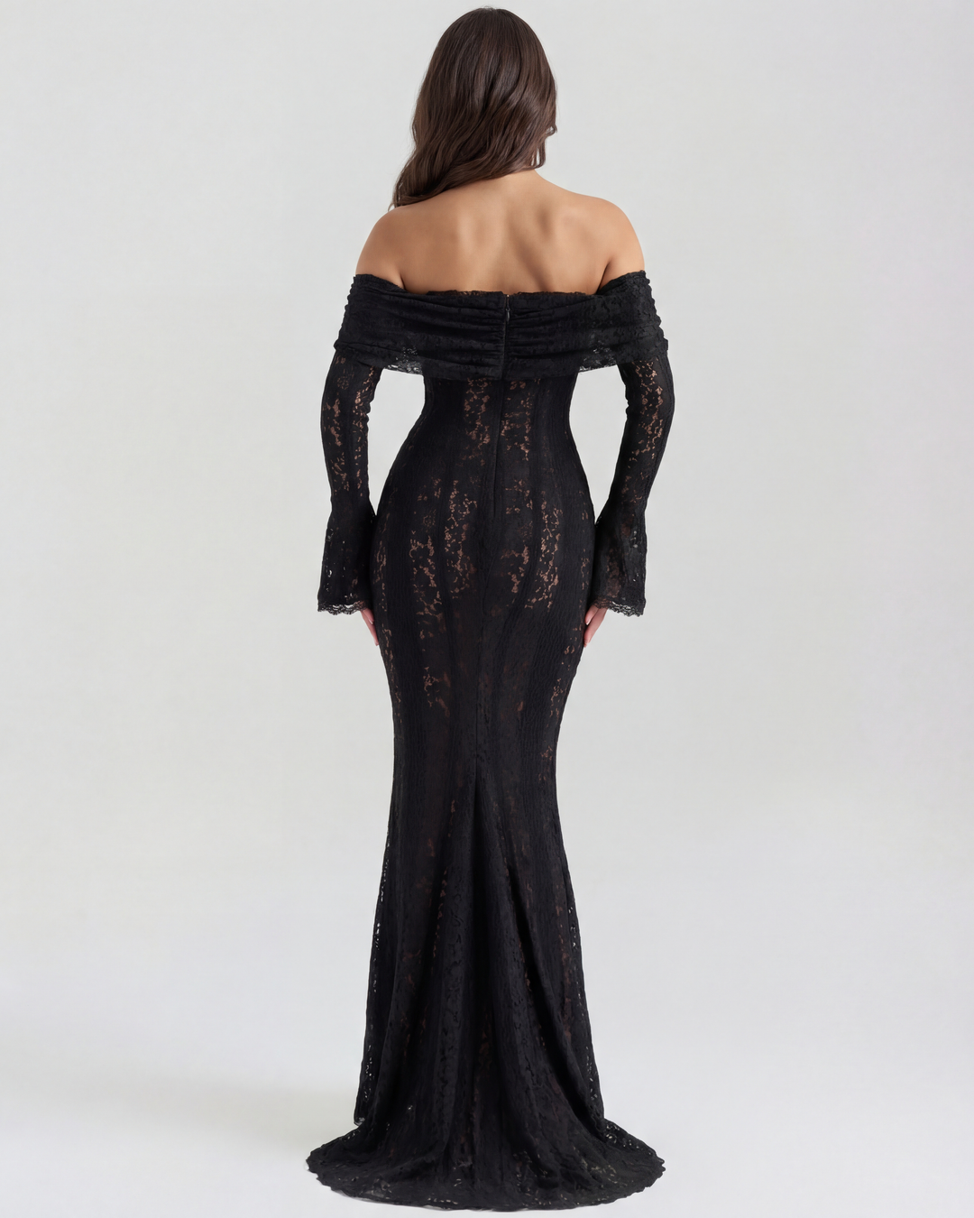 Lea | Robe Maxi de Mariage Ajustée à Épaules Dégagées pour Femmes