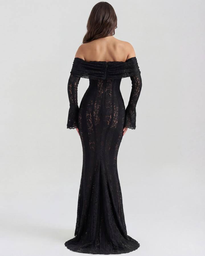 Lea | Robe Maxi de Mariage Ajustée à Épaules Dégagées pour Femmes