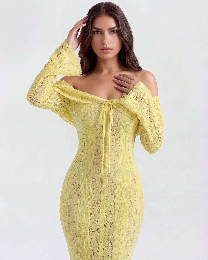 Lea | Robe Maxi de Mariage Ajustée à Épaules Dégagées pour Femmes