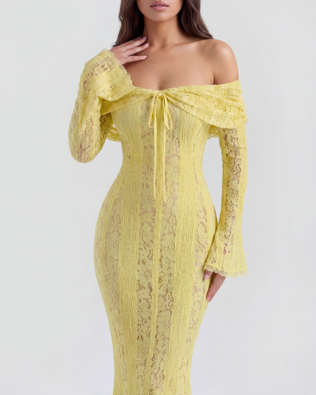 Lea | Robe Maxi de Mariage Ajustée à Épaules Dégagées pour Femmes