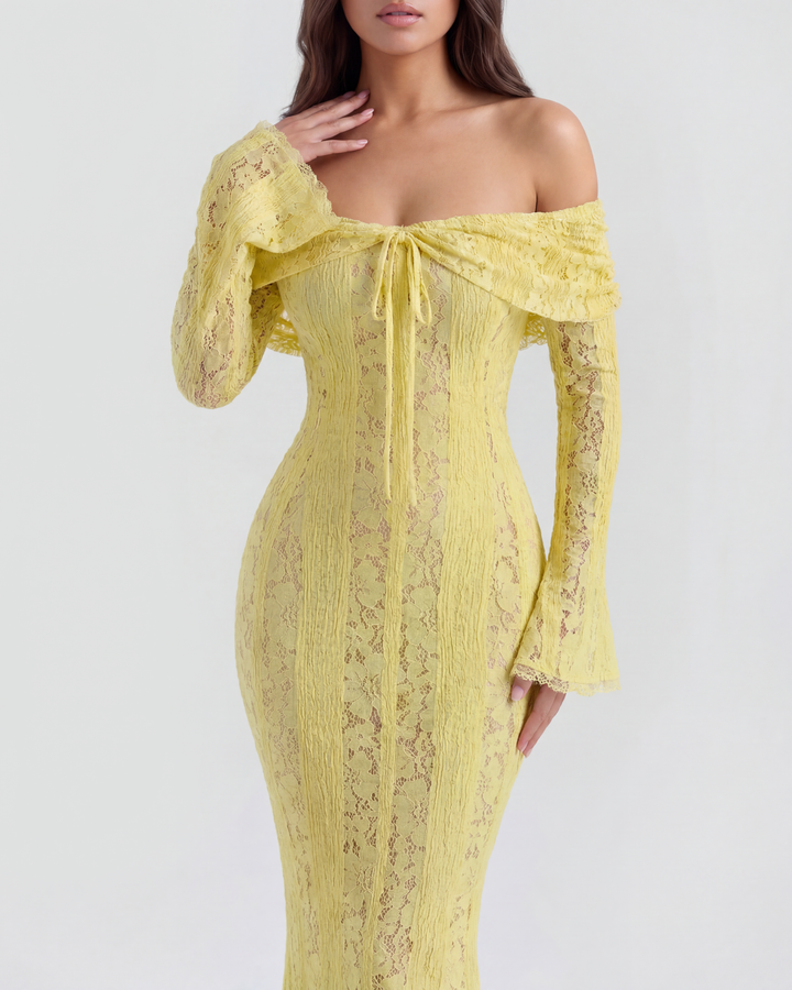Lea | Robe Maxi de Mariage Ajustée à Épaules Dégagées pour Femmes