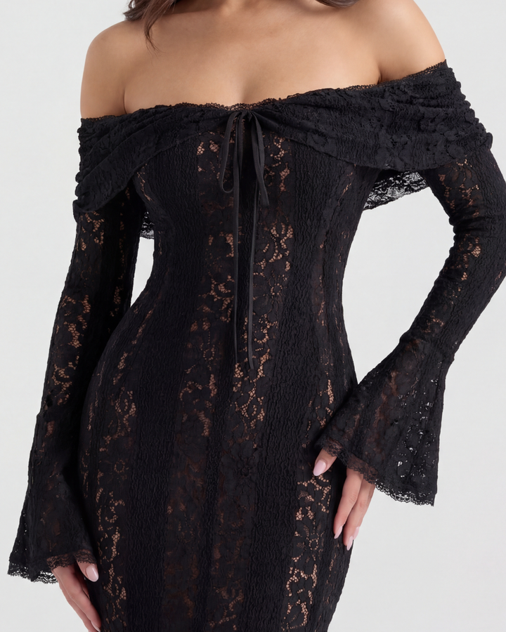 Lea | Robe Maxi de Mariage Ajustée à Épaules Dégagées pour Femmes