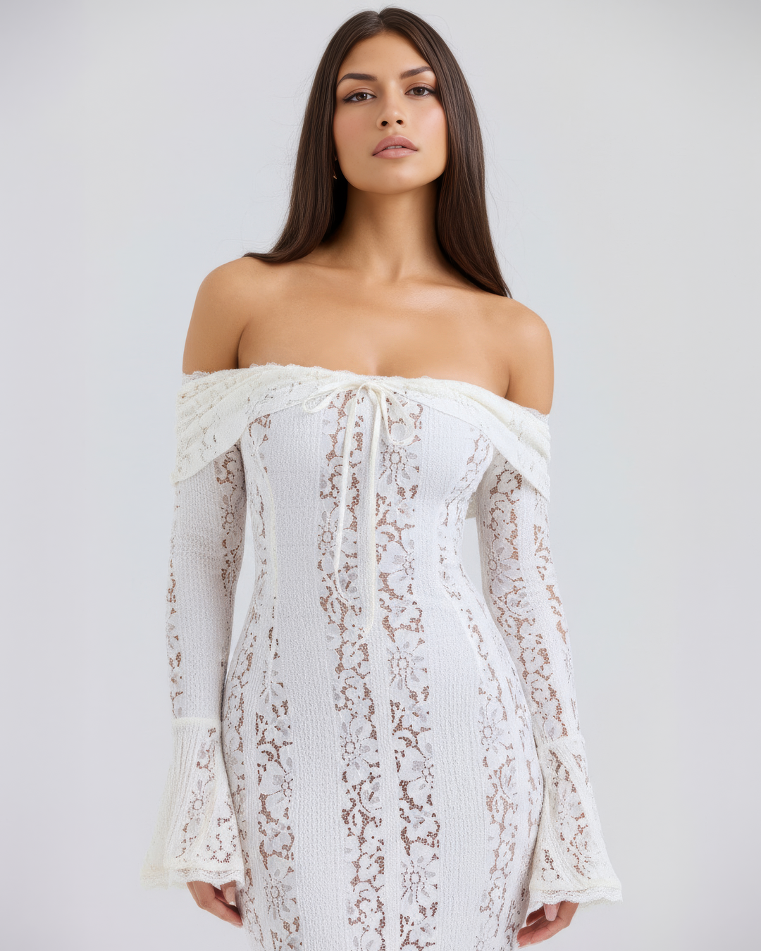 Lea | Robe Maxi de Mariage Ajustée à Épaules Dégagées pour Femmes