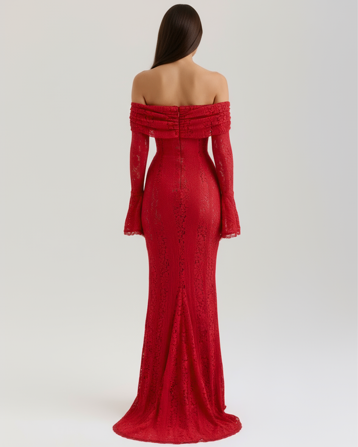 Lea | Robe Maxi de Mariage Ajustée à Épaules Dégagées pour Femmes