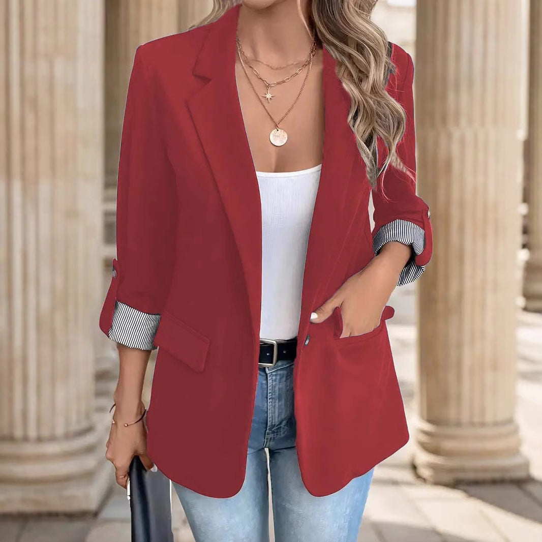 Leandra | Blazer Femme Col Revers Manches 3/4 à Rayures