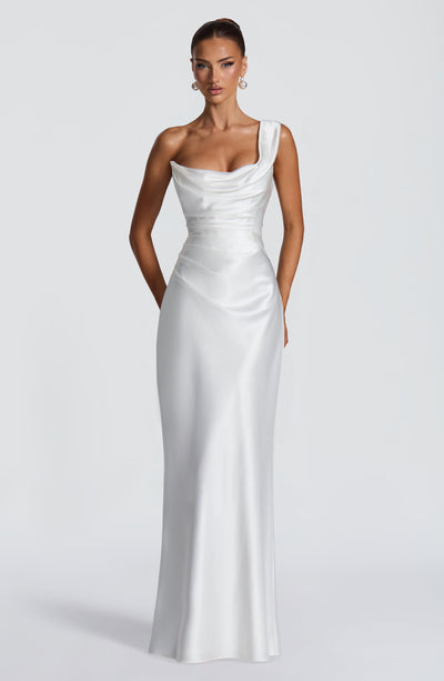 Leni | Robe de soirée satinée ajustée à une épaule pour femmes