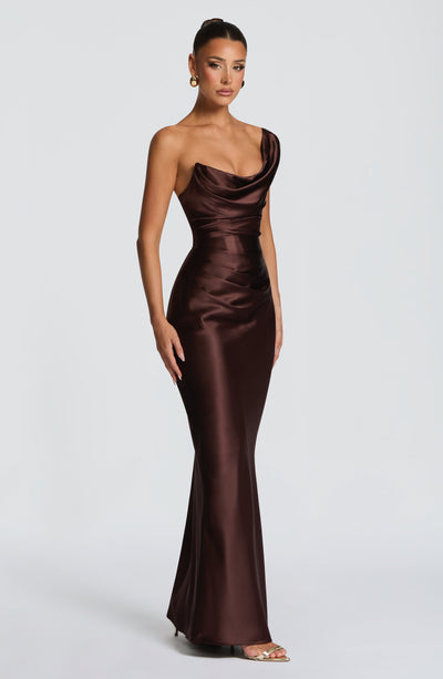 Leni | Robe de soirée satinée ajustée à une épaule pour femmes