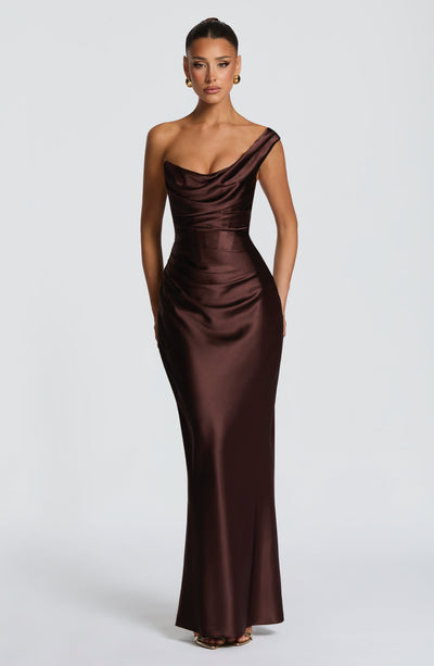 Leni | Robe de soirée satinée ajustée à une épaule pour femmes