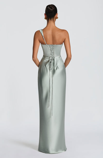 Leni | Robe de soirée satinée ajustée à une épaule pour femmes