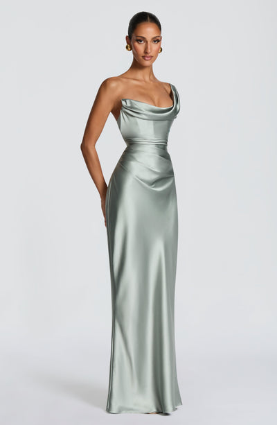 Leni | Robe de soirée satinée ajustée à une épaule pour femmes
