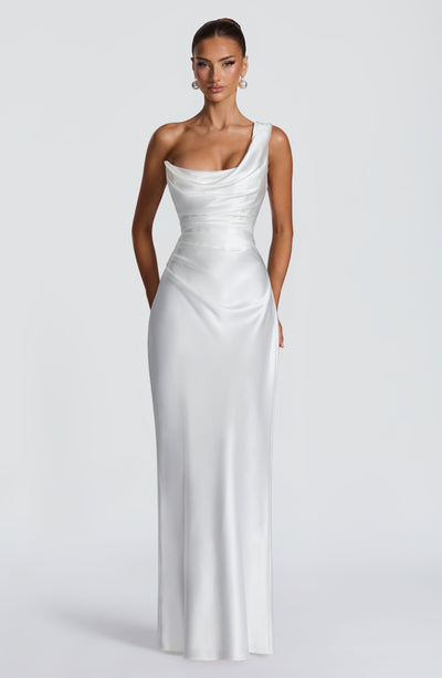 Leni | Robe de soirée satinée ajustée à une épaule pour femmes