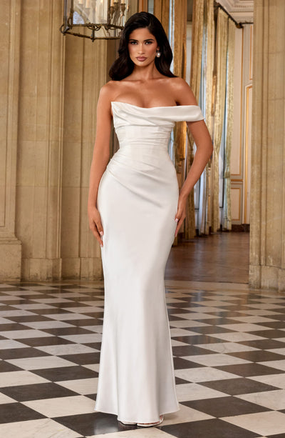 Leni | Robe de soirée satinée ajustée à une épaule pour femmes