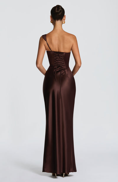 Leni | Robe de soirée satinée ajustée à une épaule pour femmes