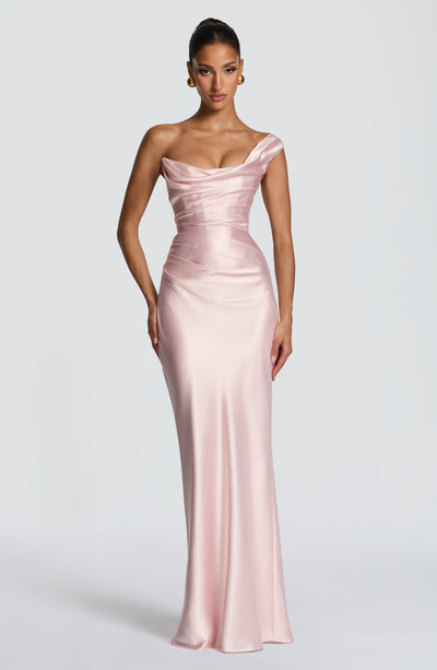 Leni | Robe de soirée satinée ajustée à une épaule pour femmes