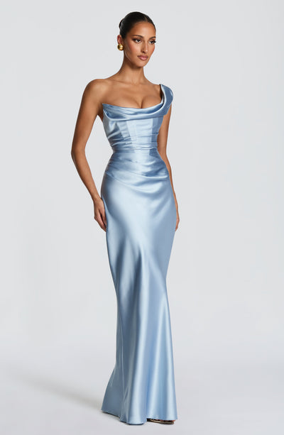 Leni | Robe de soirée satinée ajustée à une épaule pour femmes