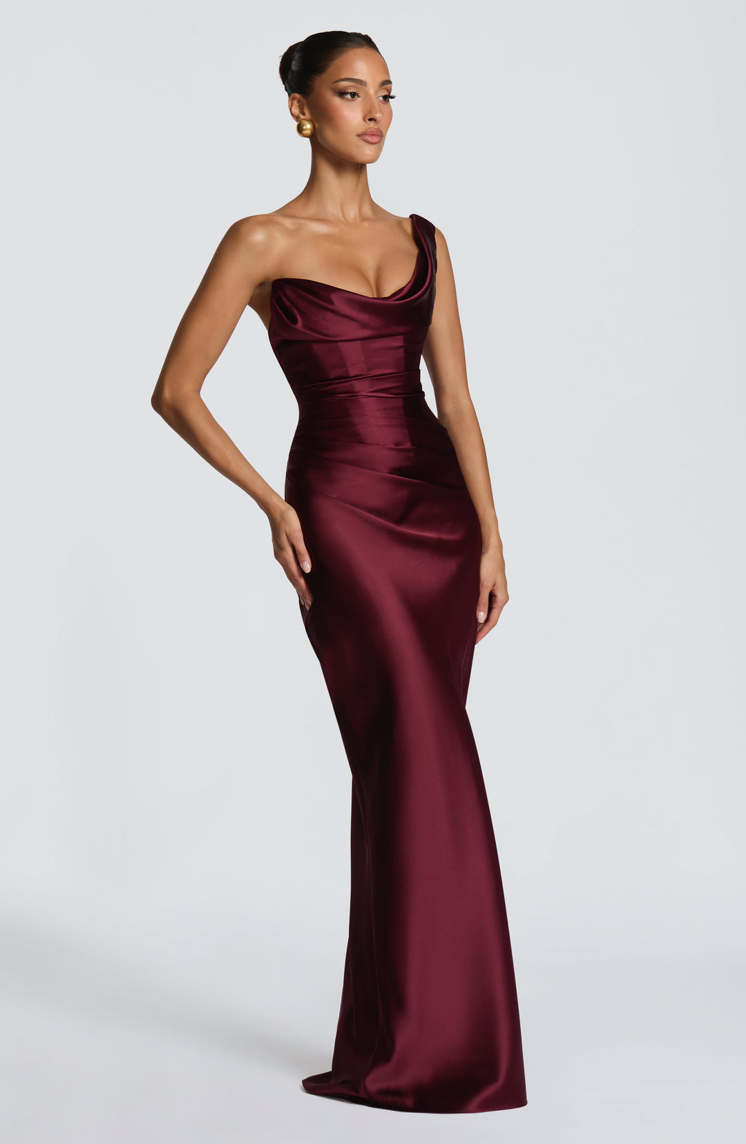 Leni | Robe de soirée satinée ajustée à une épaule pour femmes