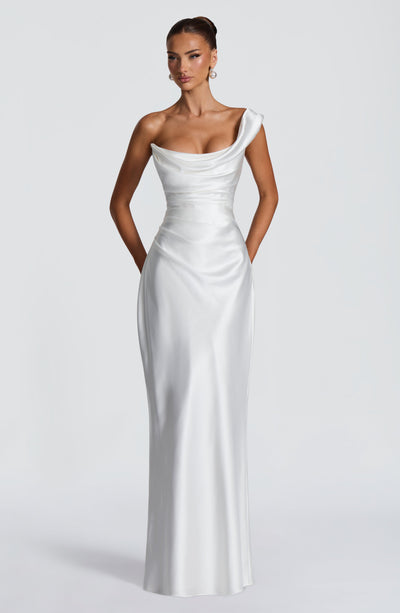 Leni | Robe de soirée satinée ajustée à une épaule pour femmes