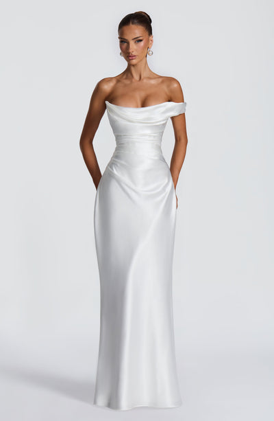 Leni | Robe de soirée satinée ajustée à une épaule pour femmes