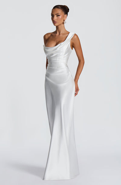 Leni | Robe de soirée satinée ajustée à une épaule pour femmes