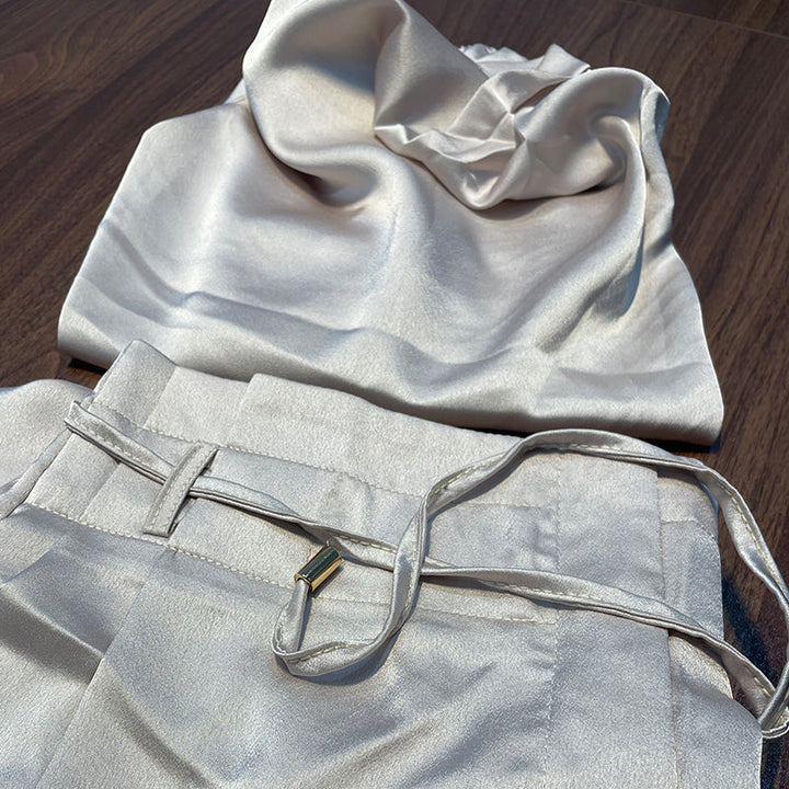 Leona | Ensemble Femme Top Crop à Col Halter Pantalon Large