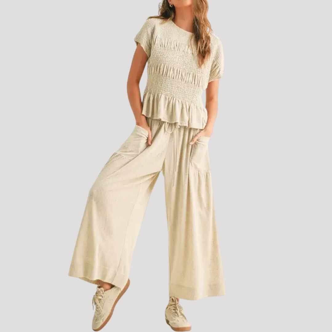 Lillian | Ensemble Deux-Pièces à Manches Courtes pour Femmes avec Pantalon Ample