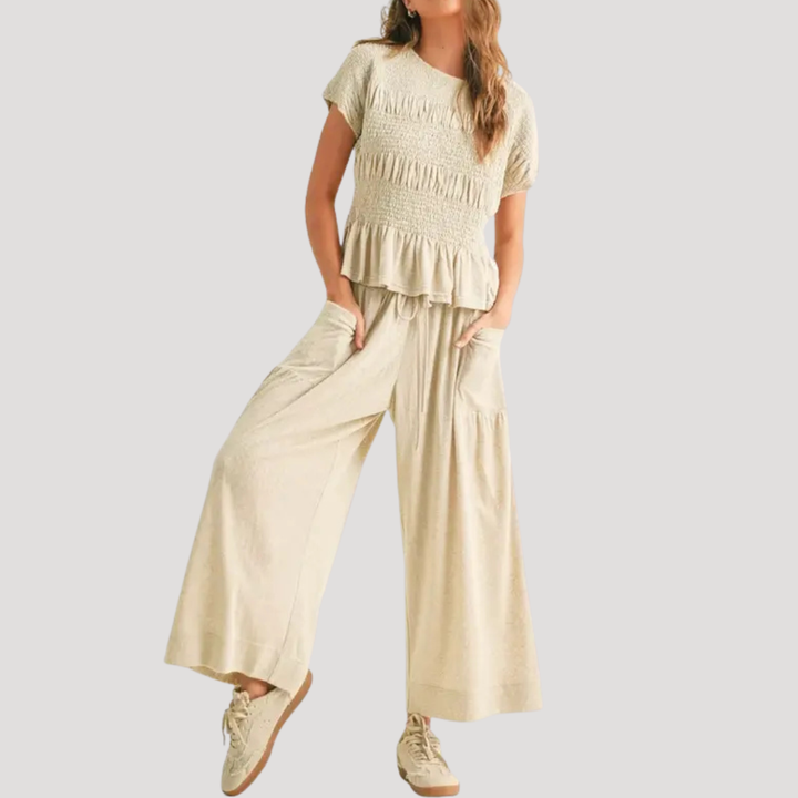 Lillian | Ensemble Deux-Pièces à Manches Courtes pour Femmes avec Pantalon Ample