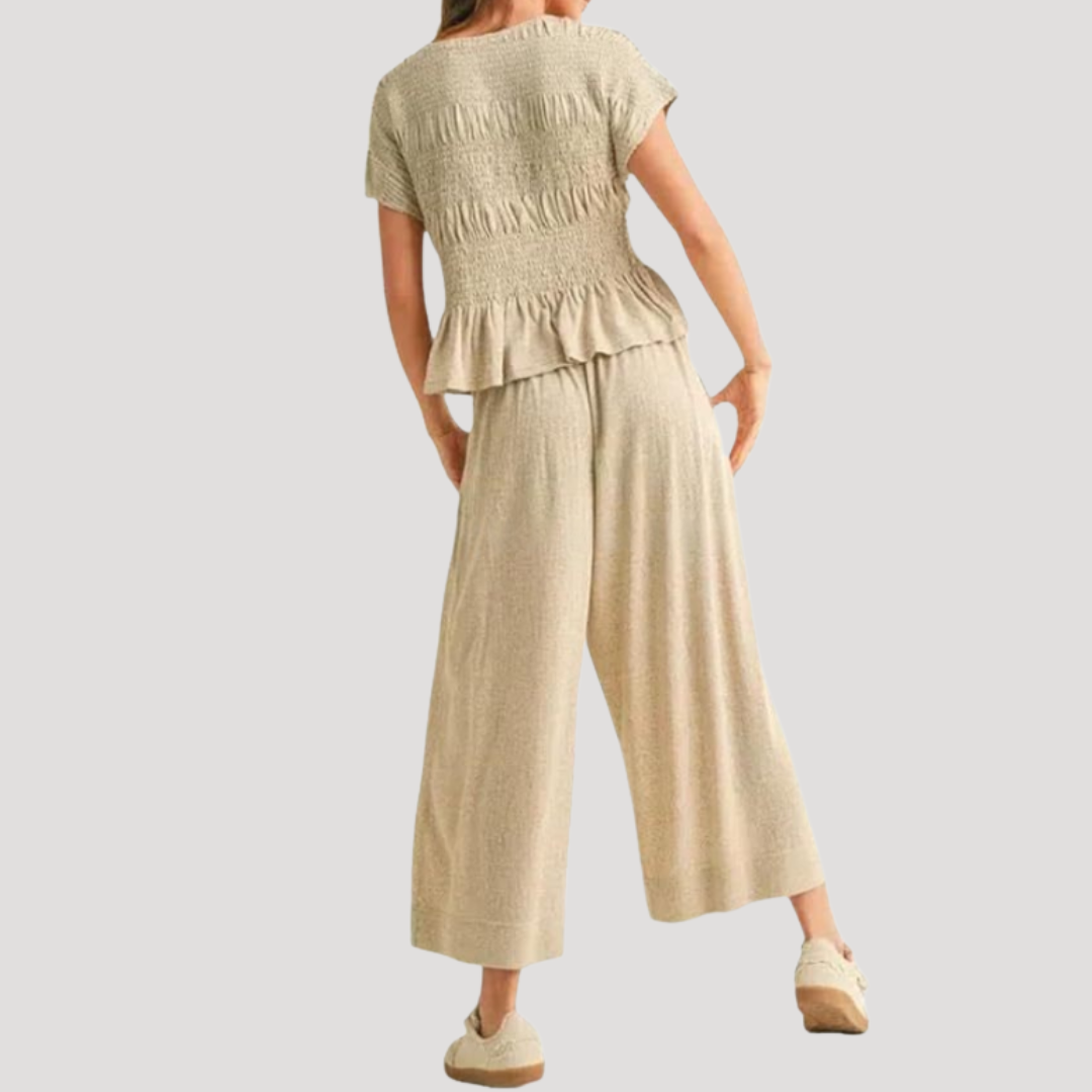 Lillian | Ensemble Deux-Pièces à Manches Courtes pour Femmes avec Pantalon Ample