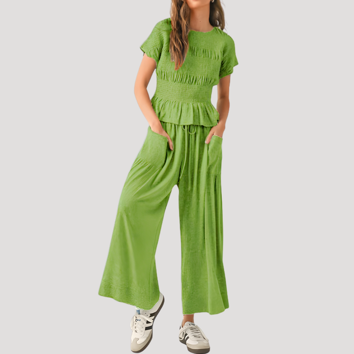 Lillian | Ensemble Deux-Pièces à Manches Courtes pour Femmes avec Pantalon Ample