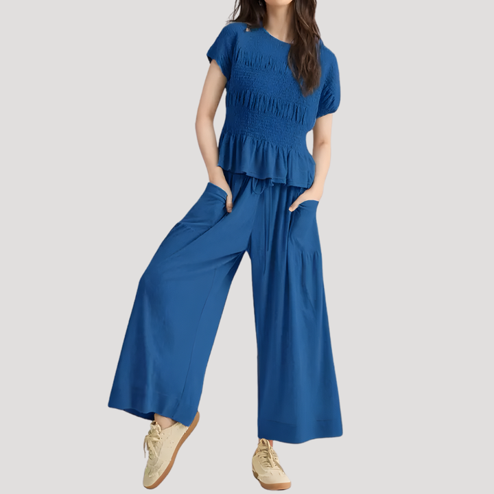 Lillian | Ensemble Deux-Pièces à Manches Courtes pour Femmes avec Pantalon Ample