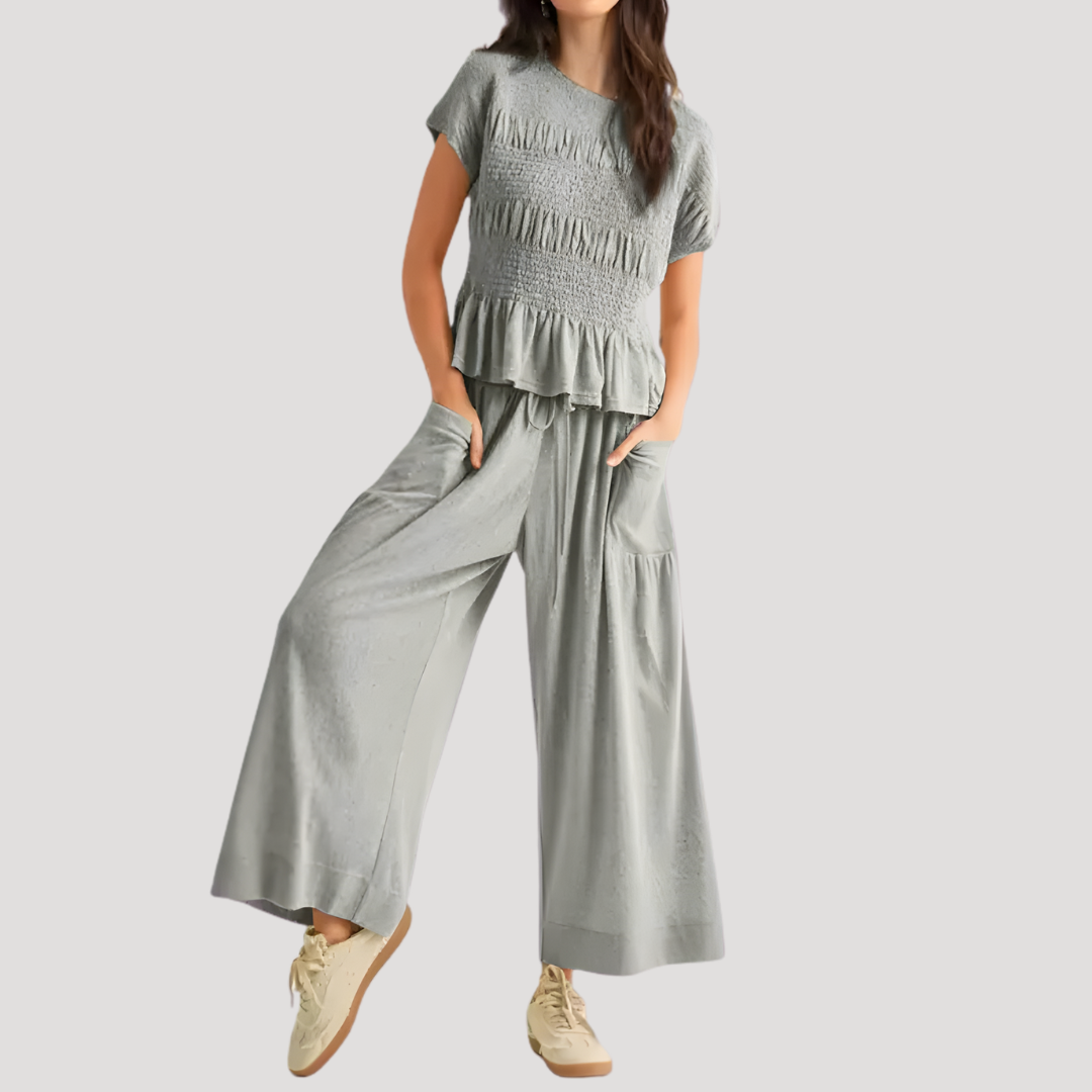Lillian | Ensemble Deux-Pièces à Manches Courtes pour Femmes avec Pantalon Ample
