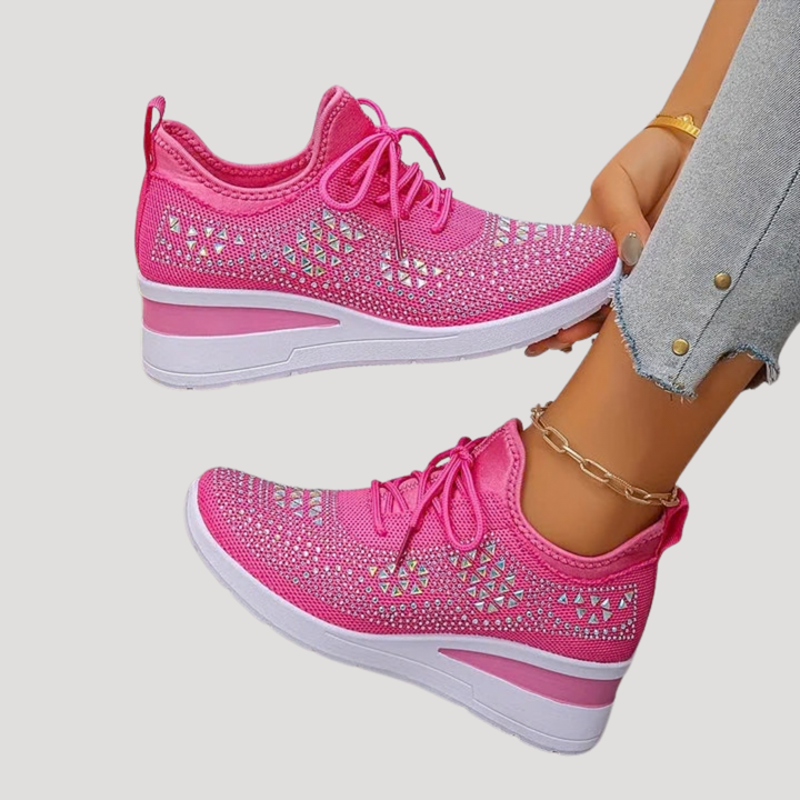 Lirenne | Baskets à paillettes pour femmes avec strass et semelle compensée