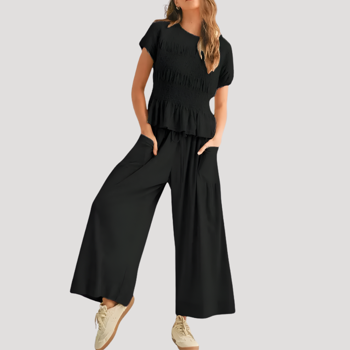 Lirette | Ensemble femme top peplum et pantalon large