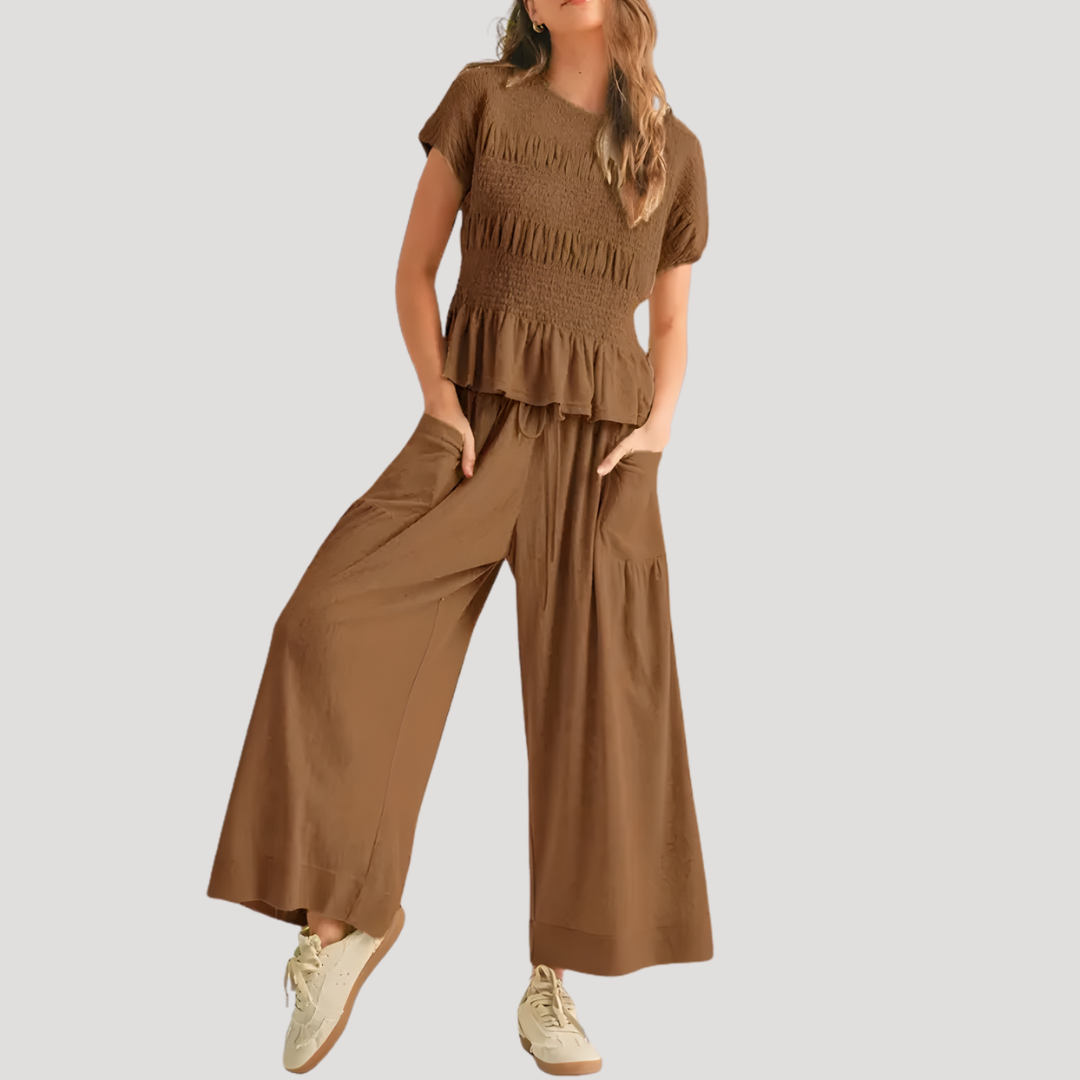 Lirette | Ensemble femme top peplum et pantalon large
