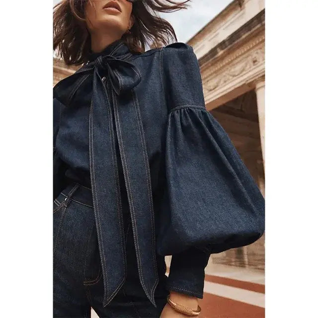Camila - Ensemble en chemise en denim et pantalon évasé